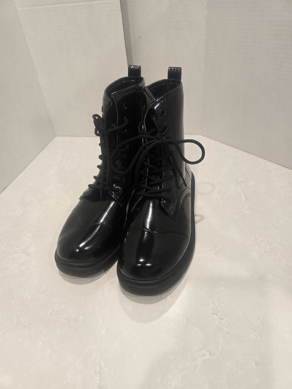 Mudd Black Patent Lace-Up Women's Combat Boots